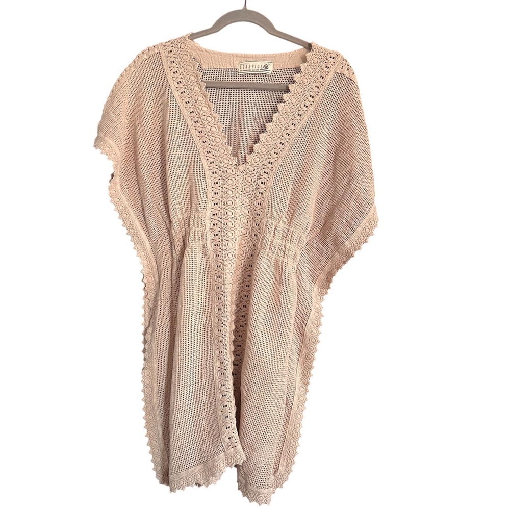 Seaspice Women’s Peruvian Cotton Crochet Swim Coverup Beige size XL